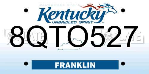 8QTO527 Kentucky License Plate