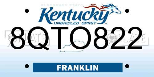 8QTO822 Kentucky License Plate