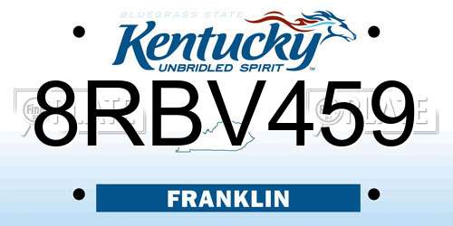 8RBV459 Kentucky License Plate