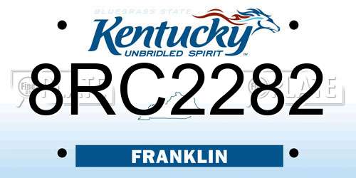 8RC2282 Kentucky License Plate