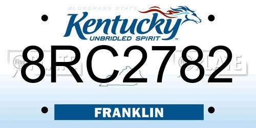 8RC2782 Kentucky License Plate