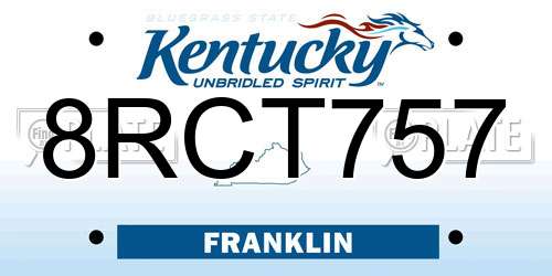 8RCT757 Kentucky License Plate