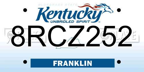 8RCZ252 Kentucky License Plate