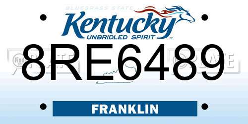 8RE6489 Kentucky License Plate