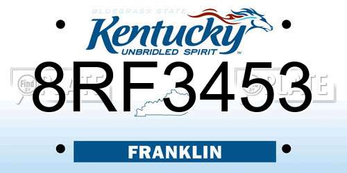 8RF3453 Kentucky License Plate