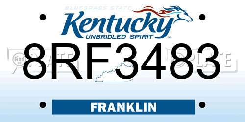 8RF3483 Kentucky License Plate