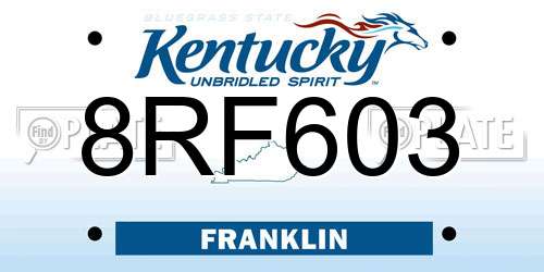 8RF603 Kentucky License Plate