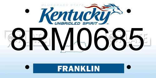 8RM0685 Kentucky License Plate