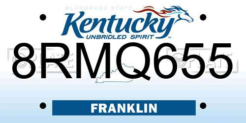 8RMQ655 Kentucky License Plate