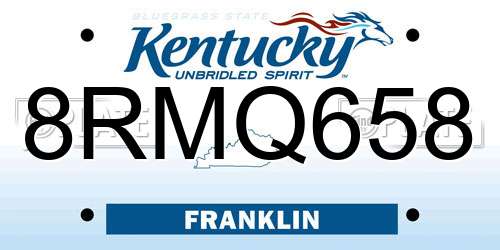 8RMQ658 Kentucky License Plate