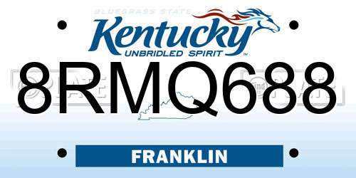 8RMQ688 Kentucky License Plate