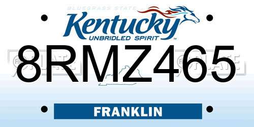 8RMZ465 Kentucky License Plate