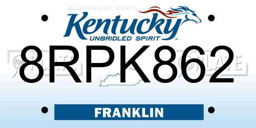 8RPK862 Kentucky License Plate