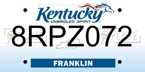 8RPZ072 Kentucky License Plate
