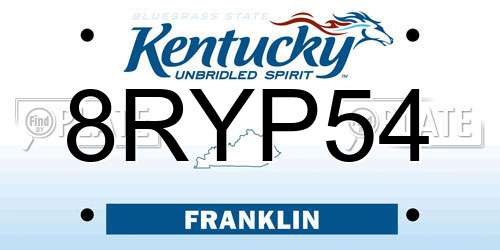8RYP54 Kentucky License Plate