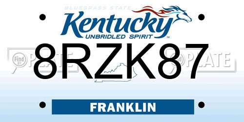 8RZK87 Kentucky License Plate