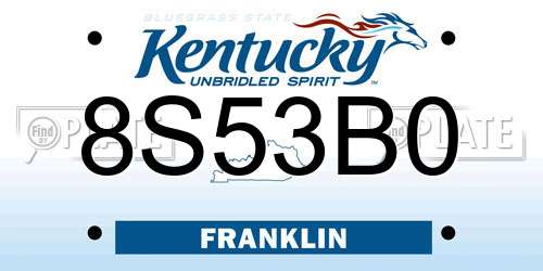 8S53B0 Kentucky License Plate