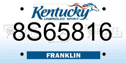 8S65816 Kentucky License Plate