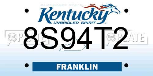 8S94T2 Kentucky License Plate