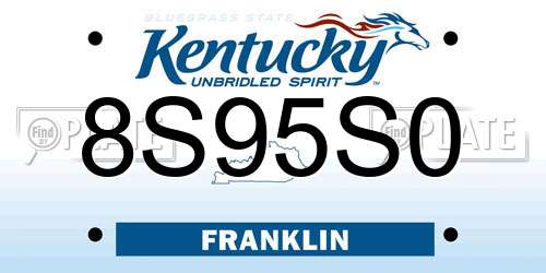 8S95S0 Kentucky License Plate