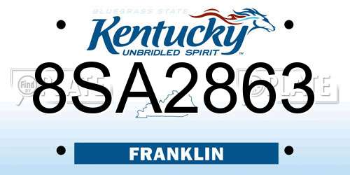 8SA2863 Kentucky License Plate