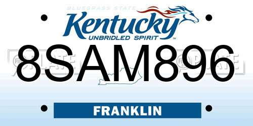 8SAM896 Kentucky License Plate