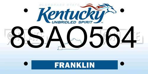 8SAO564 Kentucky License Plate