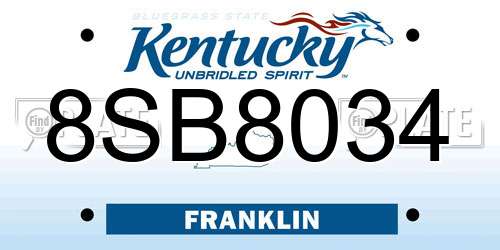 8SB8034 Kentucky License Plate