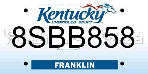 8SBB858 Kentucky License Plate