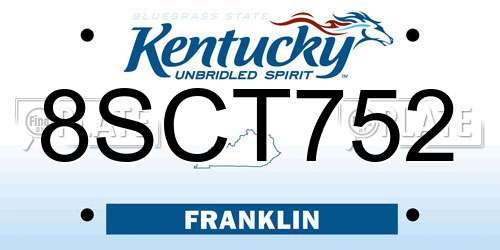 8SCT752 Kentucky License Plate