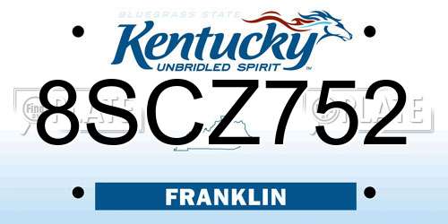 8SCZ752 Kentucky License Plate