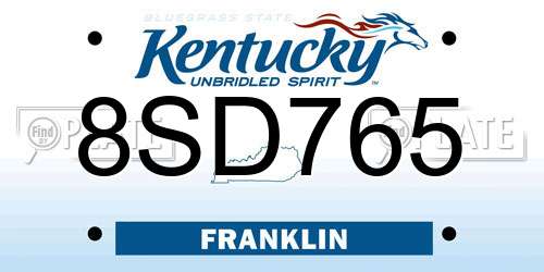 8SD765 Kentucky License Plate