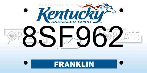 8SF962 Kentucky License Plate
