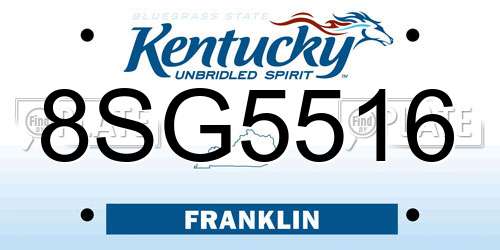 8SG5516 Kentucky License Plate