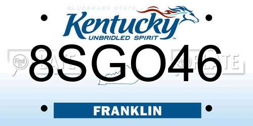 8SGO46 Kentucky License Plate