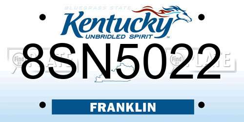 8SN5022 Kentucky License Plate