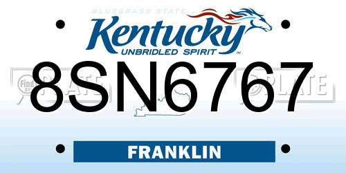 8SN6767 Kentucky License Plate