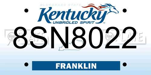 8SN8022 Kentucky License Plate