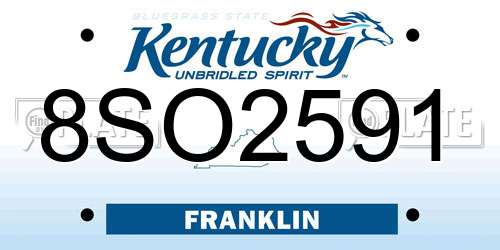 8SO2591 Kentucky License Plate
