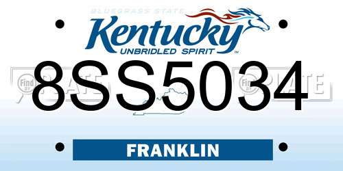 8SS5034 Kentucky License Plate