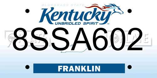 8SSA602 Kentucky License Plate