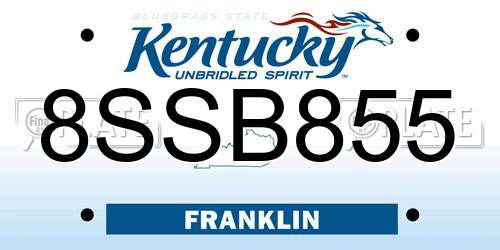 8SSB855 Kentucky License Plate