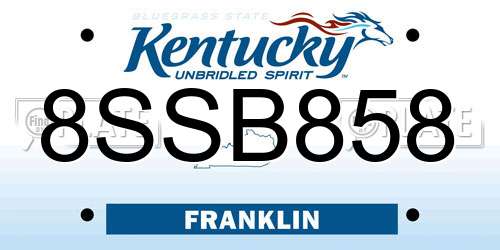 8SSB858 Kentucky License Plate