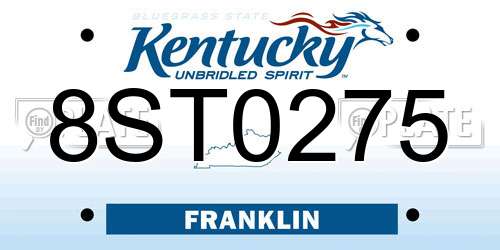 8ST0275 Kentucky License Plate