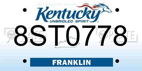 8ST0778 Kentucky License Plate
