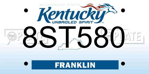 8ST580 Kentucky License Plate