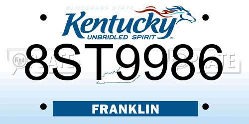 8ST9986 Kentucky License Plate
