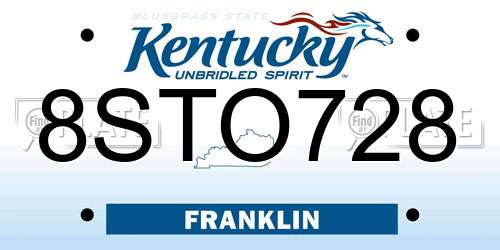 8STO728 Kentucky License Plate