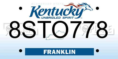 8STO778 Kentucky License Plate