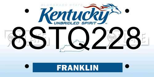 8STQ228 Kentucky License Plate